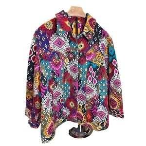 Ruby Rd Woman Jacket 20W Multicolor Geometric Pattern Button Front Boho Eclectic